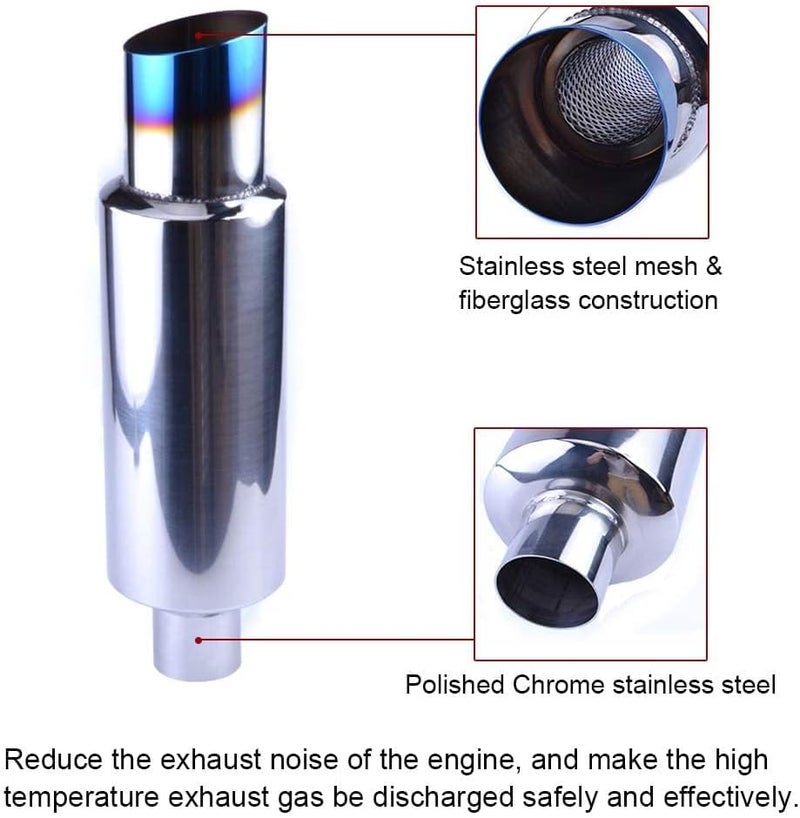 ESPEEDER N1 3'' Burnt Tip Car Exhaust Muffler 2'' Inlet Universal 14.8'' Length Tail Muffler Tip Pipe Fit - Image 3
