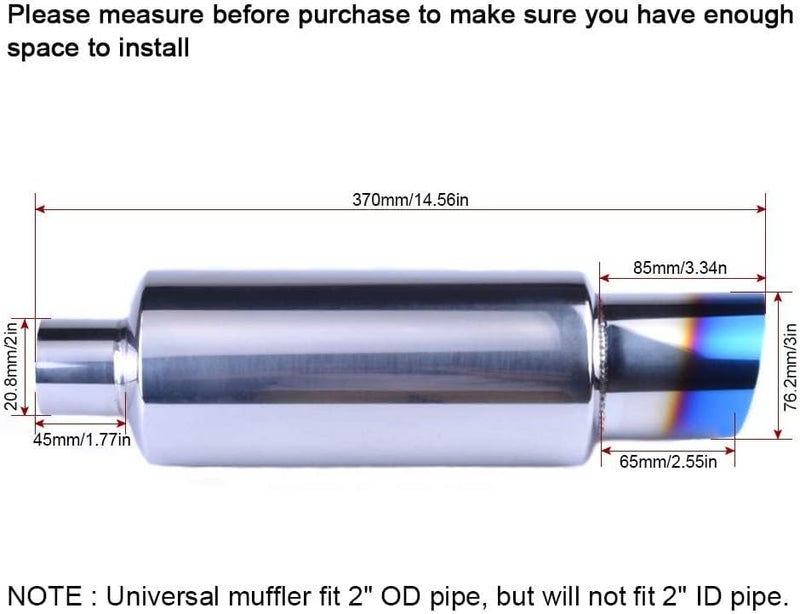 ESPEEDER N1 3'' Burnt Tip Car Exhaust Muffler 2'' Inlet Universal 14.8'' Length Tail Muffler Tip Pipe Fit - Image 2