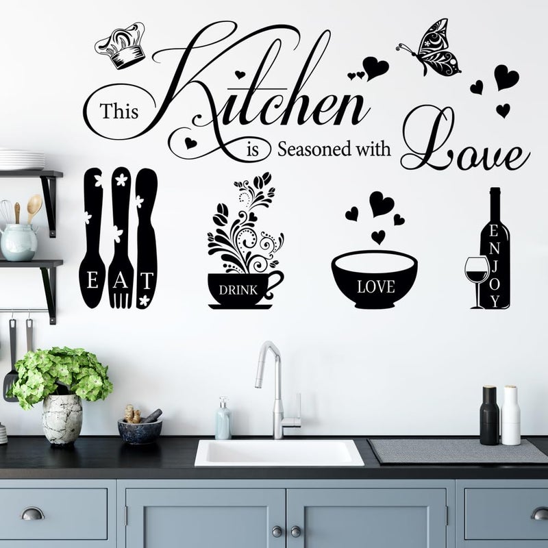 Kitchen Wall Stickers Kitchen Quotes Wall Decals Kitchen Dining Room Wall Decals Wall Art Peel and Stick Kitchen Utensil Decorations Wall Decor Home Decor