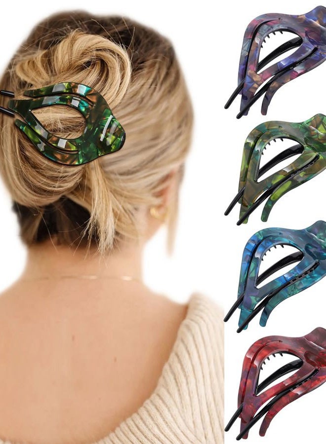 AWAYTR French Concord Curved Acrylic Hair Clips - 4Pcs Thick Flat Strong Hold Clips for Women - Image 1