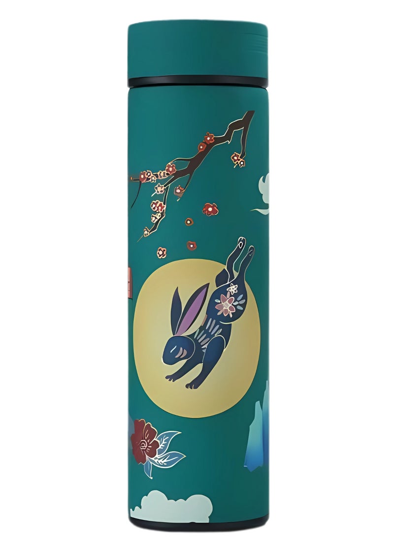 Twisoo Stainless Steel Smart Water Bottle, 500ml, Double Wall Vacuum Insulated, LED Touch Display Thermos, Leak-Proof Travel Mug for Kids & Adults, Classic Style (Green) - Image 1