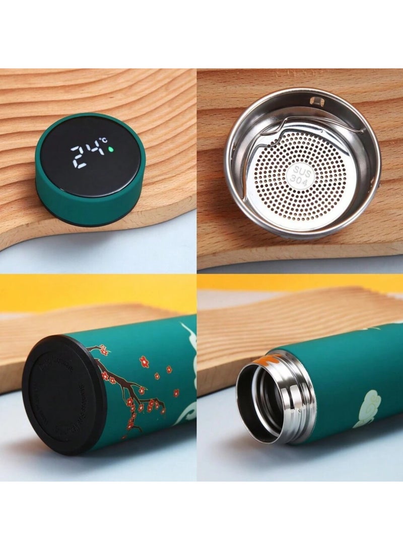 Twisoo Stainless Steel Smart Water Bottle, 500ml, Double Wall Vacuum Insulated, LED Touch Display Thermos, Leak-Proof Travel Mug for Kids & Adults, Classic Style (Green) - Image 3