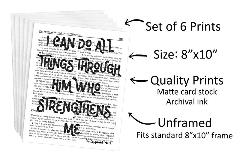 ArtCantHurtU Spiritual Room Decor. Jeremiah 29:11 Proverbs 3:5 Joshua 1:9 Philippians 4:13 Romans 8:28 Isaiah 41:13 - Bible Verses Wall Art Prints - Set of 6 (8x10) Biblical Quotes - Christian Faith Gifts Decor  - Image 2