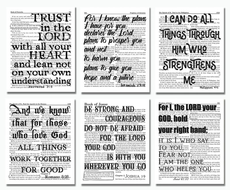 ArtCantHurtU Spiritual Room Decor. Jeremiah 29:11 Proverbs 3:5 Joshua 1:9 Philippians 4:13 Romans 8:28 Isaiah 41:13 - Bible Verses Wall Art Prints - Set of 6 (8x10) Biblical Quotes - Christian Faith Gifts Decor  - Image 1