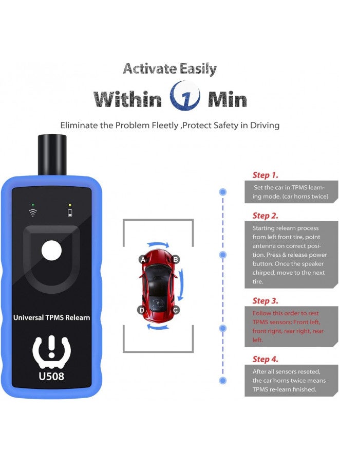 JDIAG TPMS Relearn Tool U508 Universal for Chevy, for Ford, for GMC, for Cadillac and More Series Vehicles Tire Pressure Monitor Sensor TPMS Reset Activation Tool 2023 Edition (U508, A) - Image 4