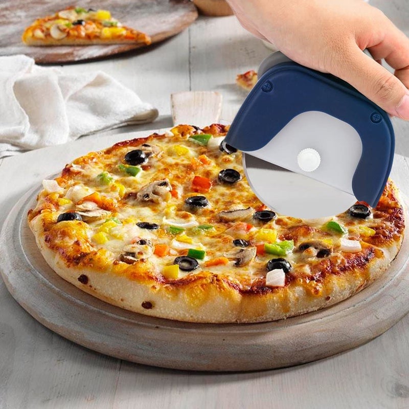 FS COOL Pizza Cutter Wheel Sharp Stainless Steel Pizza Slicer with Comfortable AntiSlip Handle and Protective Blade Guard Blue - Image 3