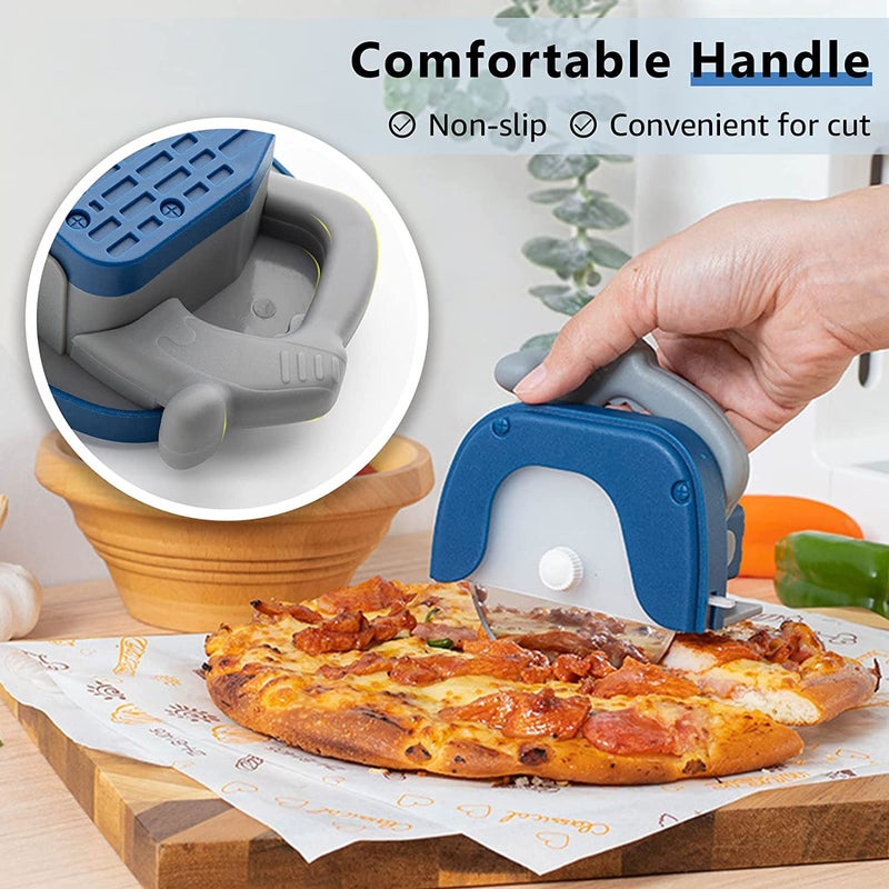 FS COOL Pizza Cutter Wheel Sharp Stainless Steel Pizza Slicer with Comfortable AntiSlip Handle and Protective Blade Guard Blue - Image 4