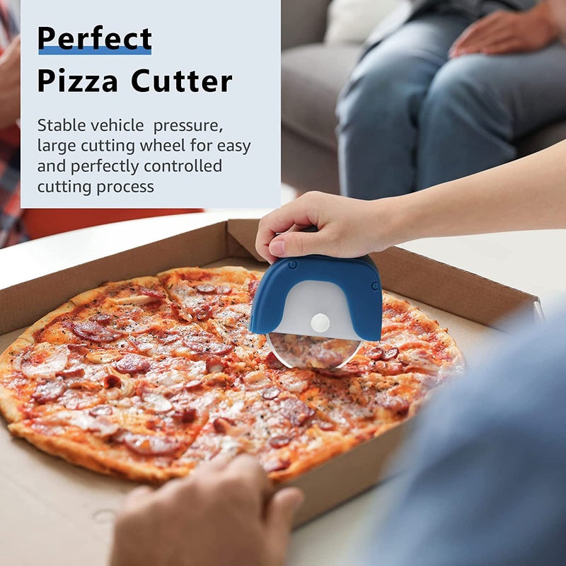FS COOL Pizza Cutter Wheel Sharp Stainless Steel Pizza Slicer with Comfortable AntiSlip Handle and Protective Blade Guard Blue - Image 5