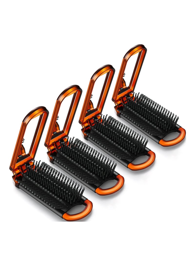 Y&D 4 Pcs Folding Hair Brush with Mirror Portable Mini Brush Small Compact Pocket Comb for Family School Travel Car Gym Wig Bag Purse Gift Women Kids (Tortoiseshell) - Image 1