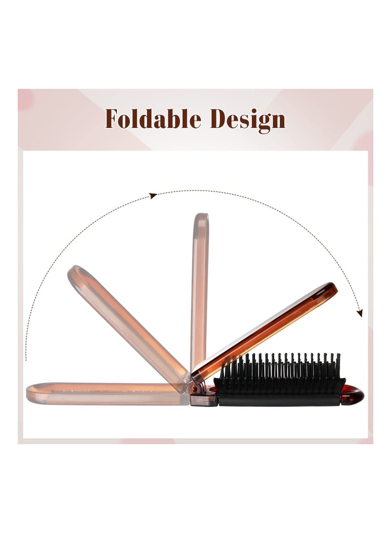 Y&D 4 Pcs Folding Hair Brush with Mirror Portable Mini Brush Small Compact Pocket Comb for Family School Travel Car Gym Wig Bag Purse Gift Women Kids (Tortoiseshell) - Image 2