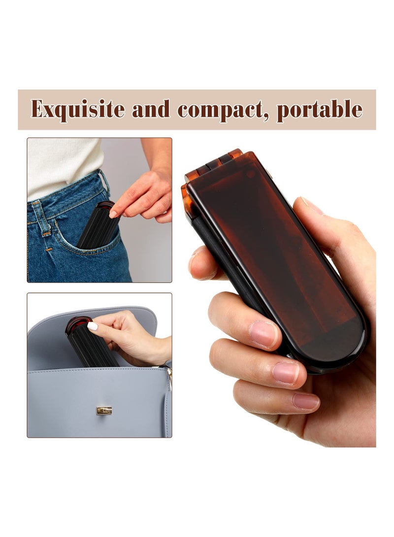 Y&D 4 Pcs Folding Hair Brush with Mirror Portable Mini Brush Small Compact Pocket Comb for Family School Travel Car Gym Wig Bag Purse Gift Women Kids (Tortoiseshell) - Image 4