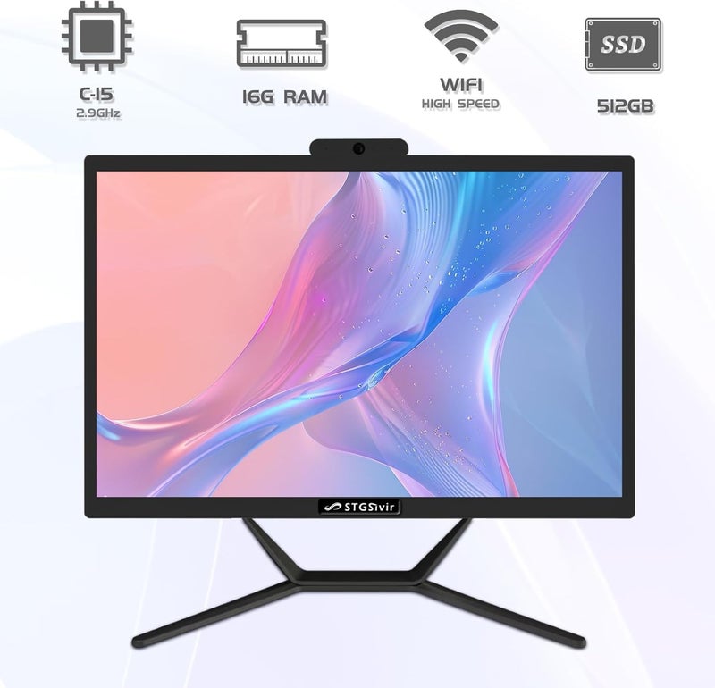 STGSivir All in One Desktop Computer, 21.5'' FHD Display, Intel Core i5 up to 3.6GHz, 16G Memory, 512G SSD, WiFi 5, Bluetooth, Webcam, Windows 11 Home - Image 2