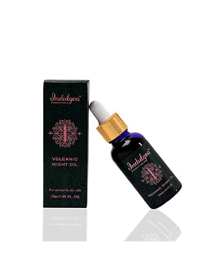 Indulgeo ESSENTIALS Volcanic Night Oil (30 mL) Acne and Pimple Treatment for Oily skin | Oil Balancing Pimple Spot Treatment For Men and Women Prevent Sun Damage And Tanning | Tamanu Oil | Ayush Certified100% Organic  - Image 1