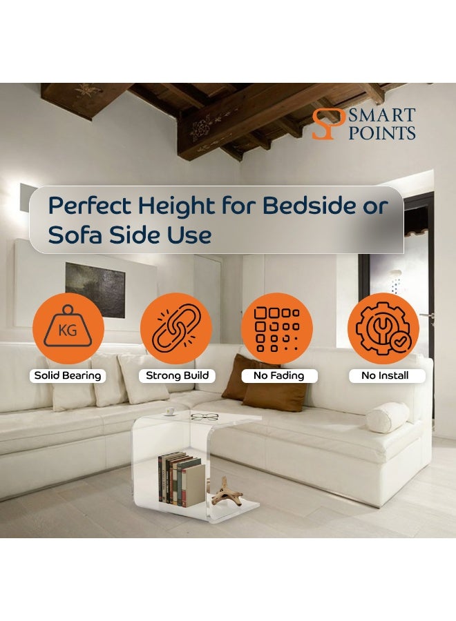 "سمارت بوينتس  " طاولة جانبية أكريليك – طاولة شفافة لغرفة النوم أو المعيشة أو المكتب – تصميم عصري بشكل حرف U – ‎29×42×42 سم - Image 4