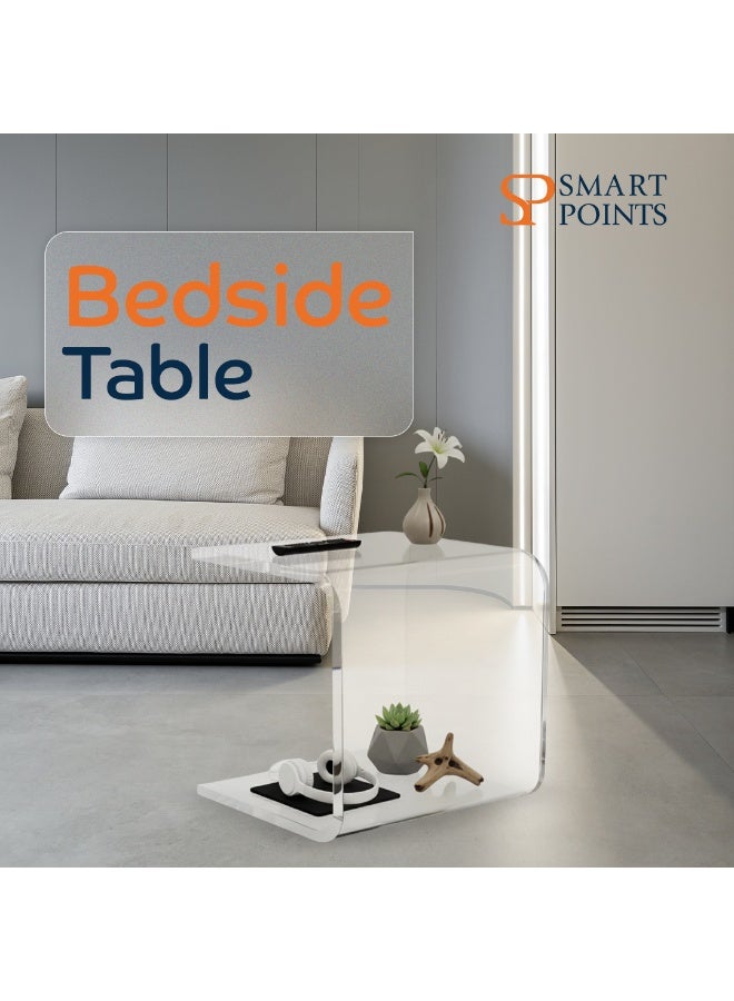 "سمارت بوينتس  " طاولة جانبية أكريليك – طاولة شفافة لغرفة النوم أو المعيشة أو المكتب – تصميم عصري بشكل حرف U – ‎29×42×42 سم - Image 2