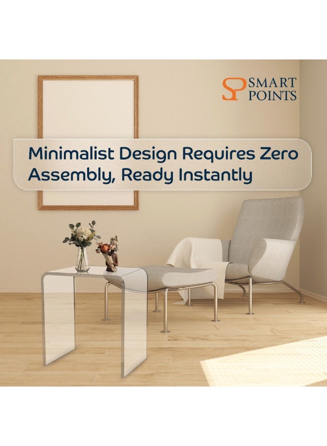 "سمارت بوينتس  " طاولة جانبية أكريليك – طاولة شفافة لغرفة النوم أو المعيشة أو المكتب – تصميم عصري بشكل حرف U – ‎29×42×42 سم - Image 5