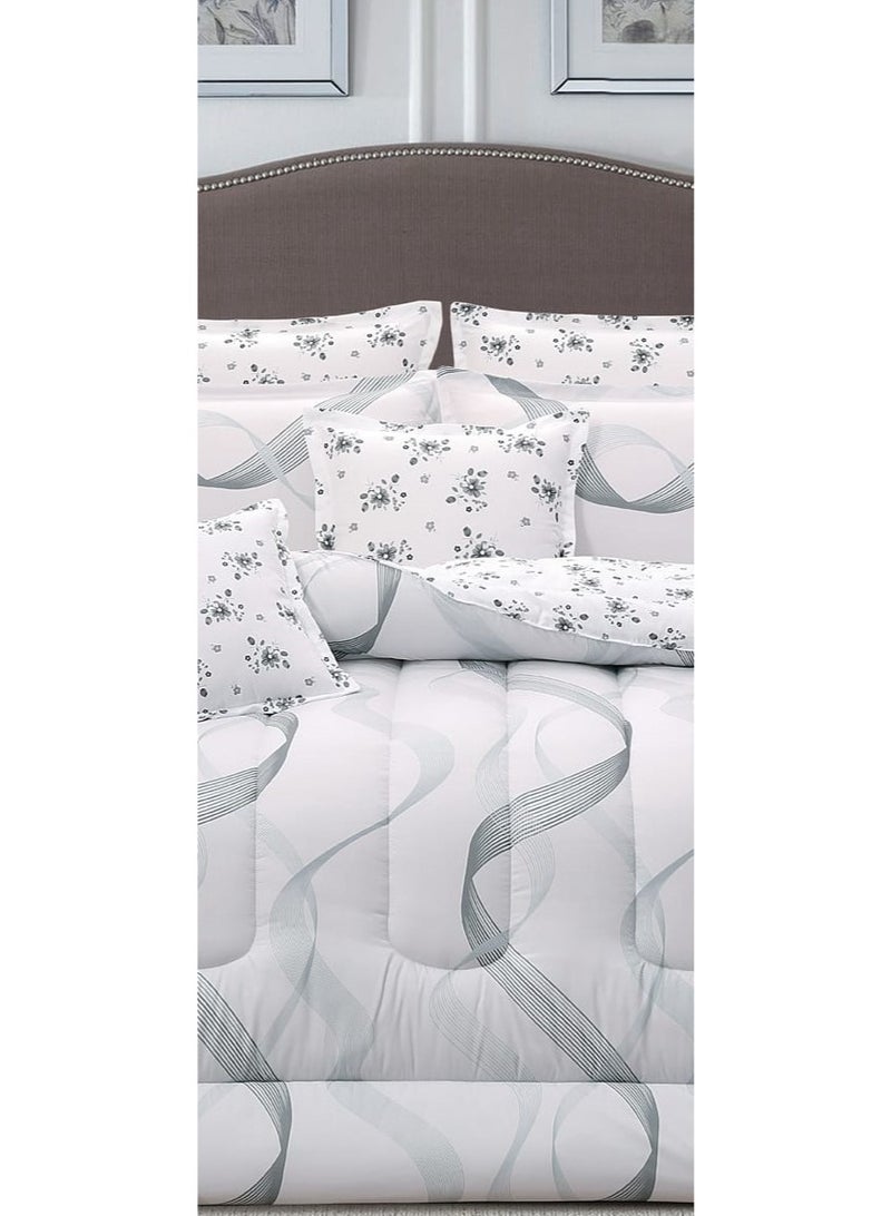 لوفيرا طقم مفرش نفرين ملكي لحاف قماش متين وناعم ونقشة عصرية 8 قطع مقاس 240*260 سم - Image 3