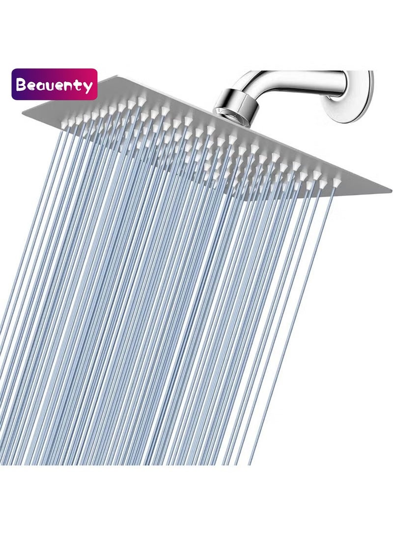 Beauenty Rain Shower head, High Pressure Shower Head Made of 304 Stainless Steel, Relaxed Shower Experience Even at Low Water Flow and Pressure (8" Brushed Nickel) - Image 1