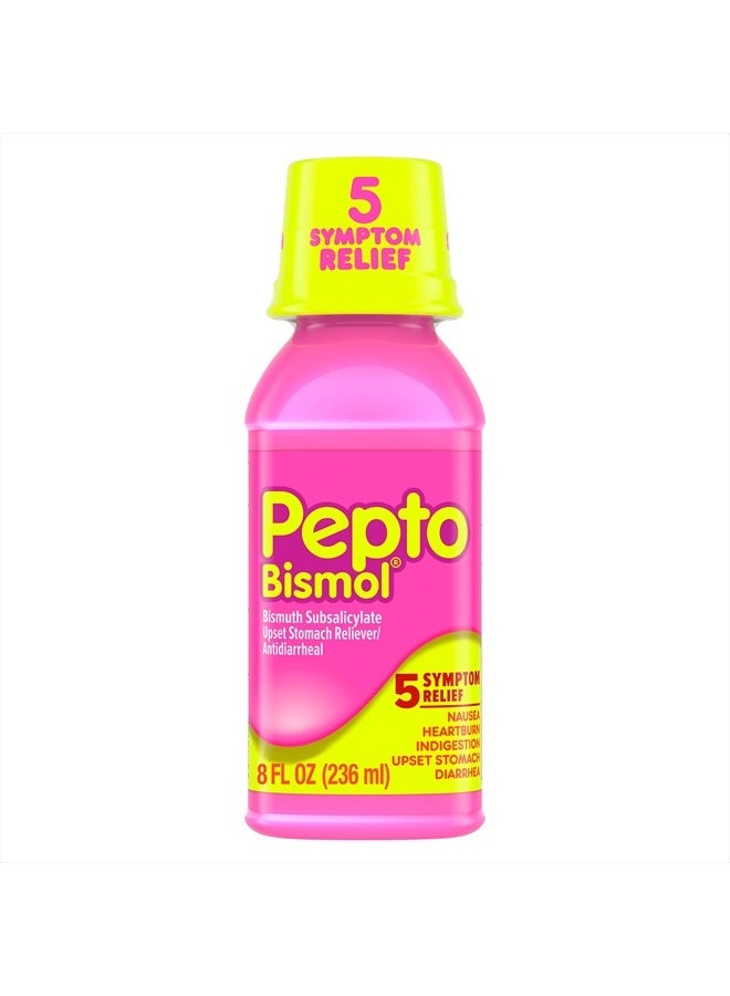 Pepto Bismol Liquid for Nausea, Heartburn, Indigestion, Upset Stomach, and Diarrhea - Fast Relief for 5 Symptoms, Original Flavor, 8 oz - Image 1
