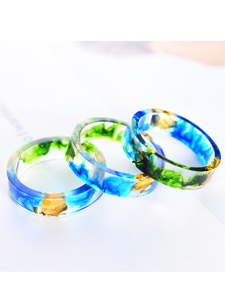 ROMAD 19MM Handmade Resin Dried Flower Gold Foil Ring – EU Size 60, Ocean Blue Ink Pattern, Fashion Statement Jewelry, Unisex Aesthetic Adjustable Ring - Image 3