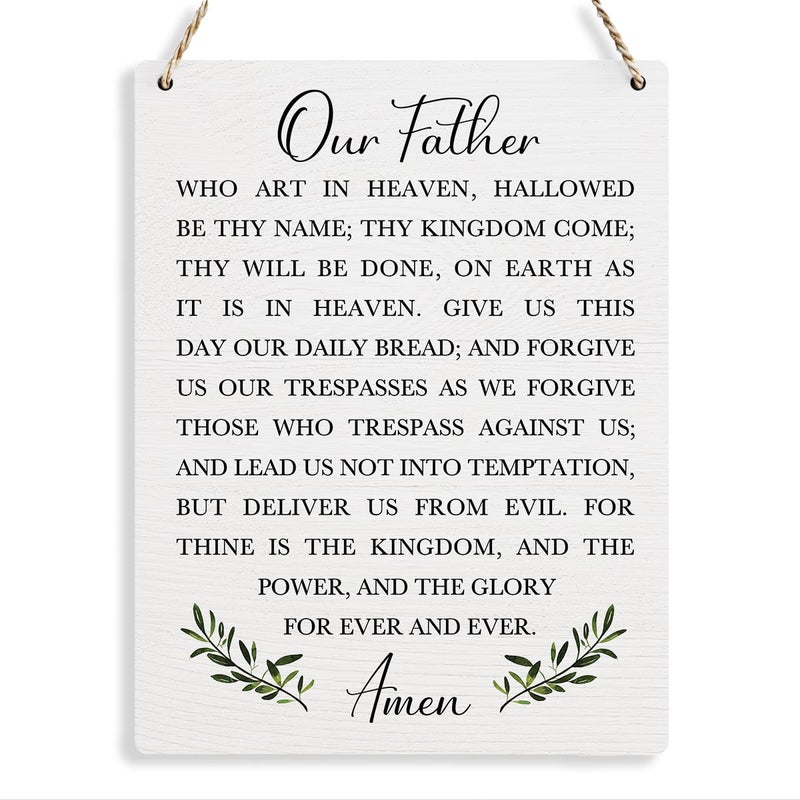 BELLOWDEER Christian Bible Verses Wall Decor Our Father Prayer Wall Decoration The Lords Prayer Wooden Hanging Sign Scripture Wall Art for Home Living Room Bedroom Home Wall Decor 8x10 Inches Religious Gift - Image 1
