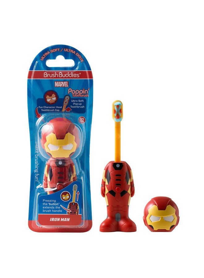 Brush Buddies فرشاة أسنان الأطفال من مارفل آيرون مان، شعيرات ناعمة مدورة، غطاء فرشاة أسنان سوبرهيرو ممتع - Image 1