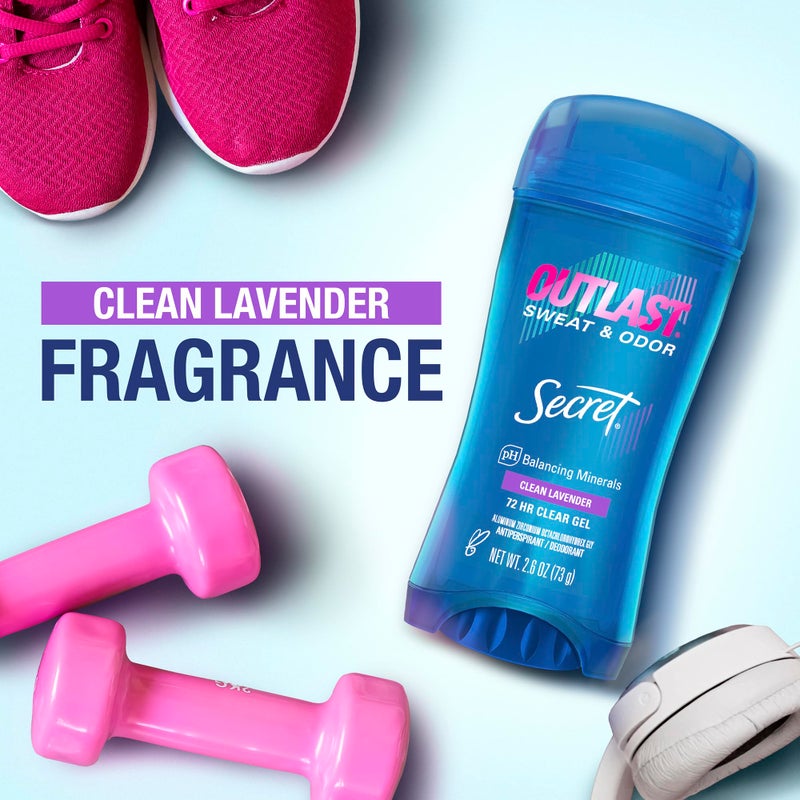 Secret Outlast Antiperspirant Deodorant for Women, 72hr Sweat & Odor Protection, PH Balancing Minerals, Clear Gel, Clean Lavender Scent, 2.6 oz - Image 2