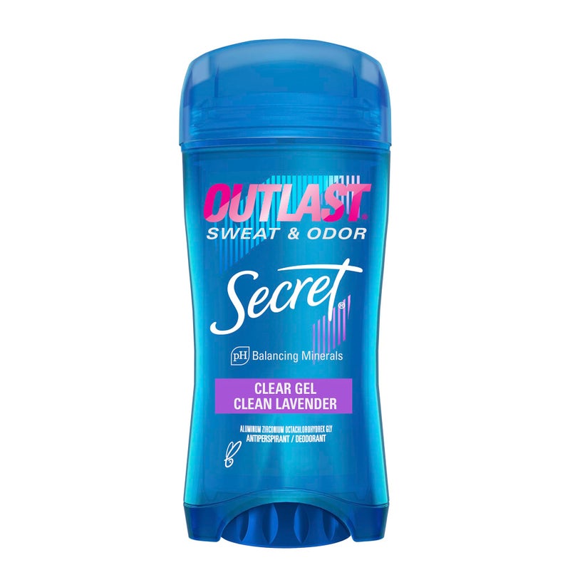 Secret Outlast Antiperspirant Deodorant for Women, 72hr Sweat & Odor Protection, PH Balancing Minerals, Clear Gel, Clean Lavender Scent, 2.6 oz - Image 1