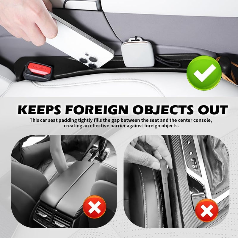 YGDMD 2PCS Car Seat Gap Filler Organizer,3 in 1 Car Seat Side Gap Filler with Hook for Avoiding Dropped Items,Universal No Drop Seats Guard for Filling Gaps 1.37-1.49 Inch Wide (Black) - Image 3