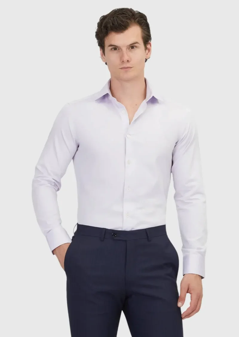 RAMSEY Purple Plain Slim Fit Weaving Classical 100% Cotton Shirt
