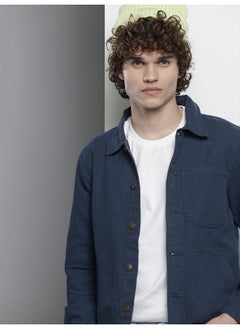 The Indian Garage Co Men True Blue Slim Fit Patch Pocket Oxford Trucker Jacket  - Image 1