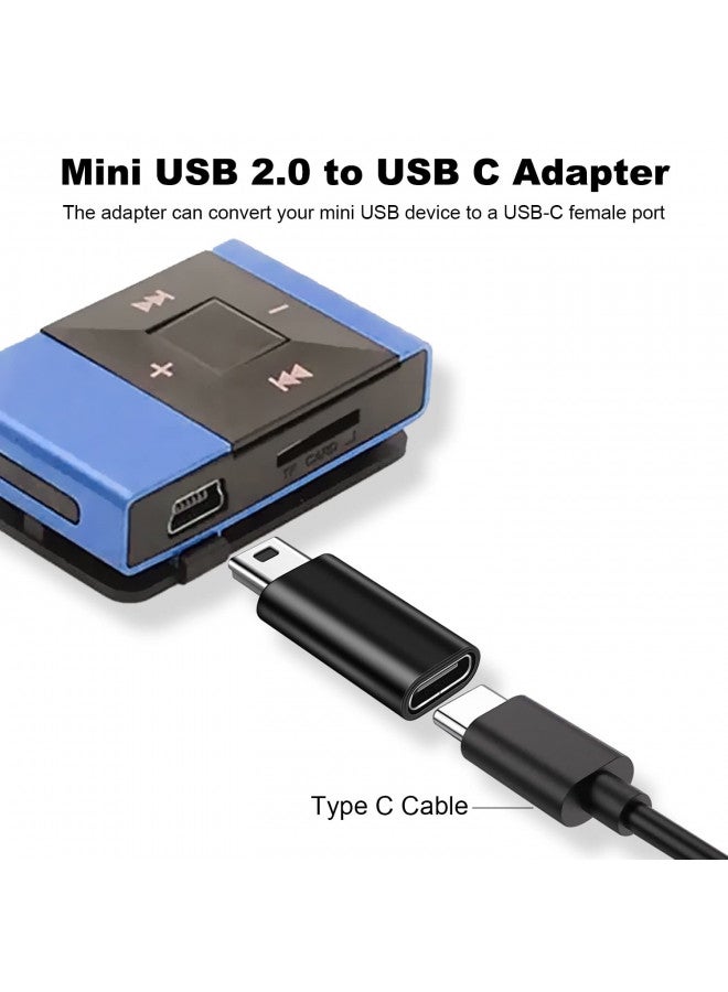 AreMe Mini USB 2.0 to USB C Adapter (4 Pack), USB Type C Female to Mini USB Male Converter Connector for Digital Camera, MP3 Players, Dash Cam, GPS Receiver and More (Black+Silver) - Image 1
