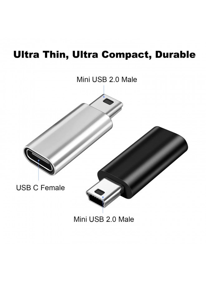 AreMe Mini USB 2.0 to USB C Adapter (4 Pack), USB Type C Female to Mini USB Male Converter Connector for Digital Camera, MP3 Players, Dash Cam, GPS Receiver and More (Black+Silver) - Image 3
