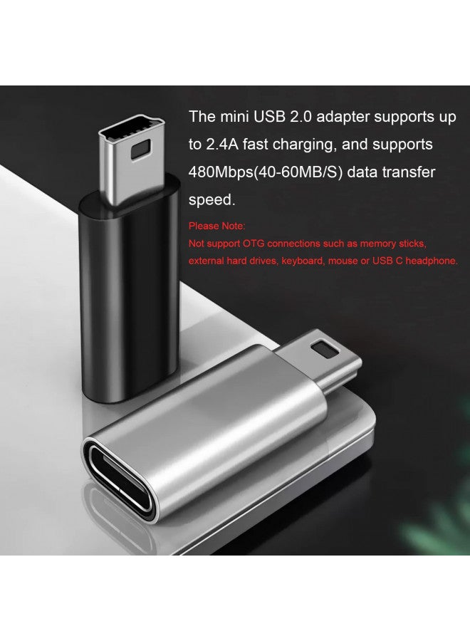 AreMe Mini USB 2.0 to USB C Adapter (4 Pack), USB Type C Female to Mini USB Male Converter Connector for Digital Camera, MP3 Players, Dash Cam, GPS Receiver and More (Black+Silver) - Image 2
