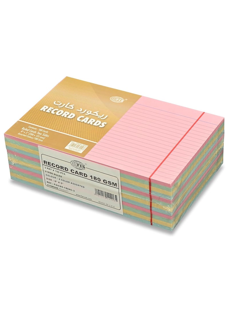 FIS® Ruled Record Cards or Index Cards, Size:8"x5" Inches (203x127mm), Two Sides Single Ruled, 180gsm, 100 Sheets Per Packet,Packet of 3 Pieces, 4 Assorted Colors-FSIC85-1804C-3 - Image 4