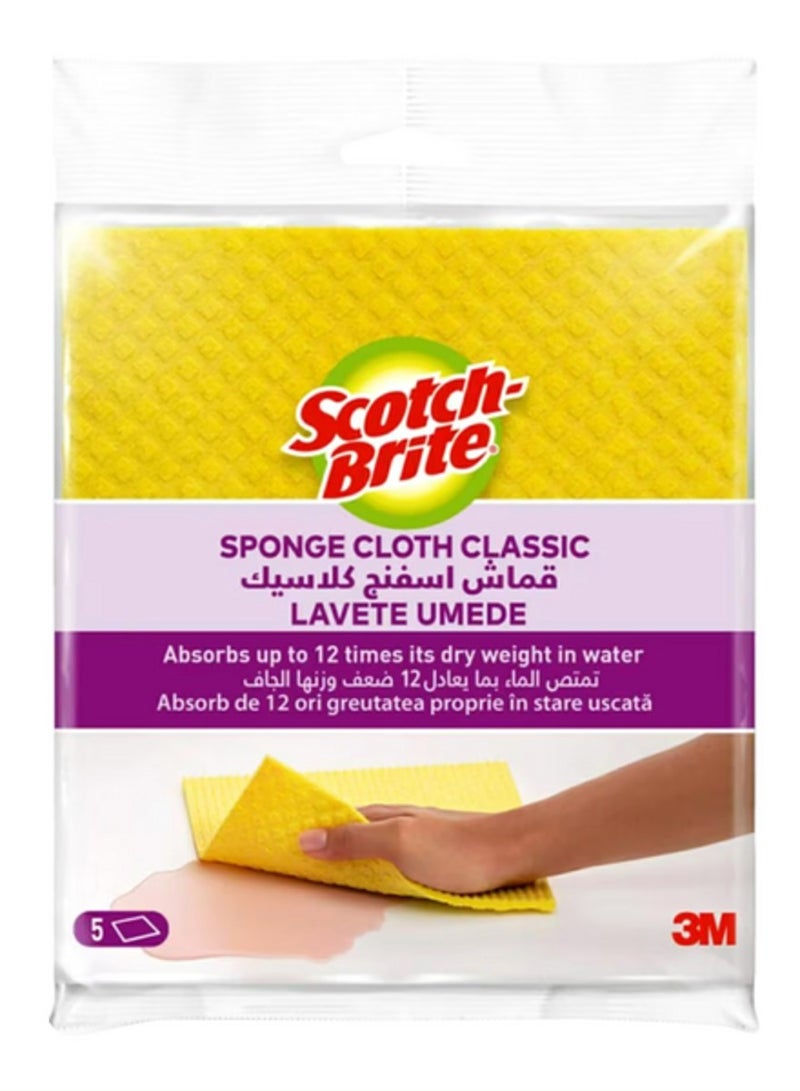Scotch Brite 5-Piece Super Absorbent Multi Purpose Classic Sponge Cloth Set  Yellow 18 x 19 cm