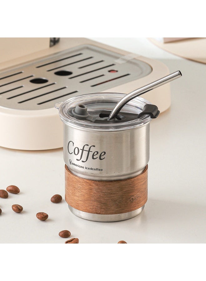 304 Stainless Steel Cold Drink Mug, Portable Coffee Mug for Hot and Cold Drinks, Includes Straw and Heat Resistant Lid for Home and Outdoor Camping (Silver, 300ml)  - Image 1
