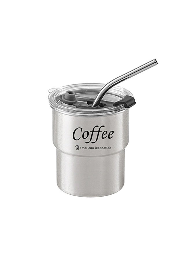 304 Stainless Steel Cold Drink Mug, Portable Coffee Mug for Hot and Cold Drinks, Includes Straw and Heat Resistant Lid for Home and Outdoor Camping (Silver, 300ml)  - Image 4