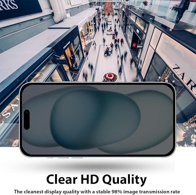 Privacy Screen Protector for iPhone 15, Anti-Spy 9H Tempered Glass, Case Friendly, Bubble-Free, HD Clear, Scratch Resistant Screen Guard - Image 3