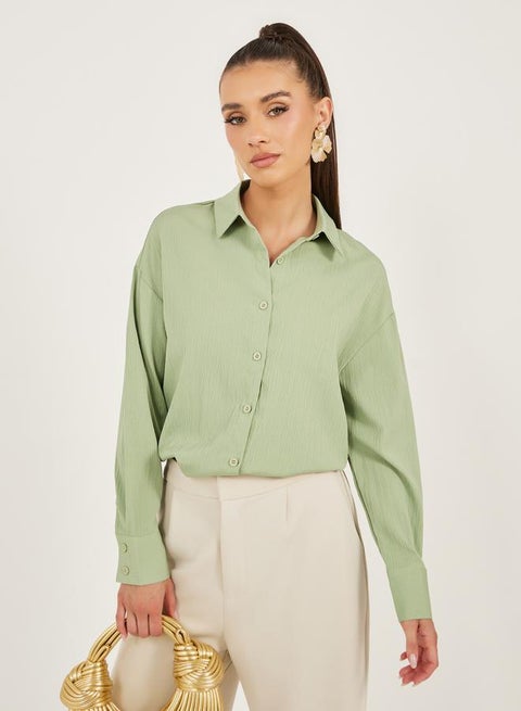 قميص طويل بأكمام طويلة بتصميم بارز