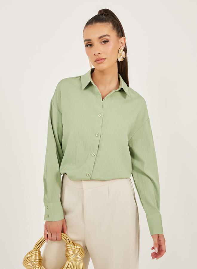 Styli Textured Long Sleeve Oversized Shirt - Image 1