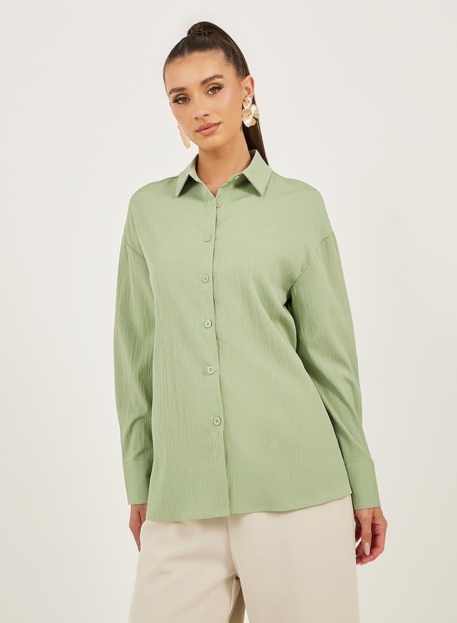 Styli Textured Long Sleeve Oversized Shirt - Image 3