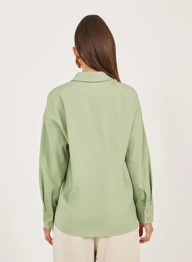 Styli Textured Long Sleeve Oversized Shirt