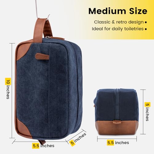 Vorspack Toiletry Bag Hanging Dopp Kit for Men Water Resistant Canvas Shaving Bag with Large Capacity for Travel - Navy Blue - Image 2