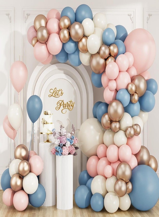 RUBFAC 144 Pcs Gender Reveal Dusty Blue Light Pink Balloons Garland Arch Kit, Different Sizes 18 12 10 5 Inch Latex Metallic Balloon for Boho Bachelorette Birthday Wedding Bear Theme Decorations - Image 1