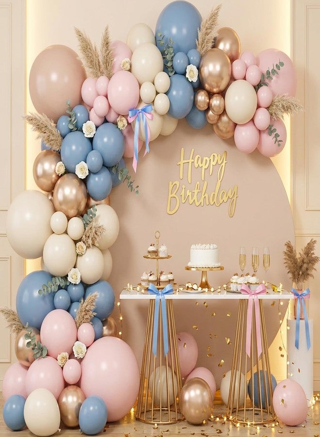 RUBFAC 144 Pcs Gender Reveal Dusty Blue Light Pink Balloons Garland Arch Kit, Different Sizes 18 12 10 5 Inch Latex Metallic Balloon for Boho Bachelorette Birthday Wedding Bear Theme Decorations - Image 4