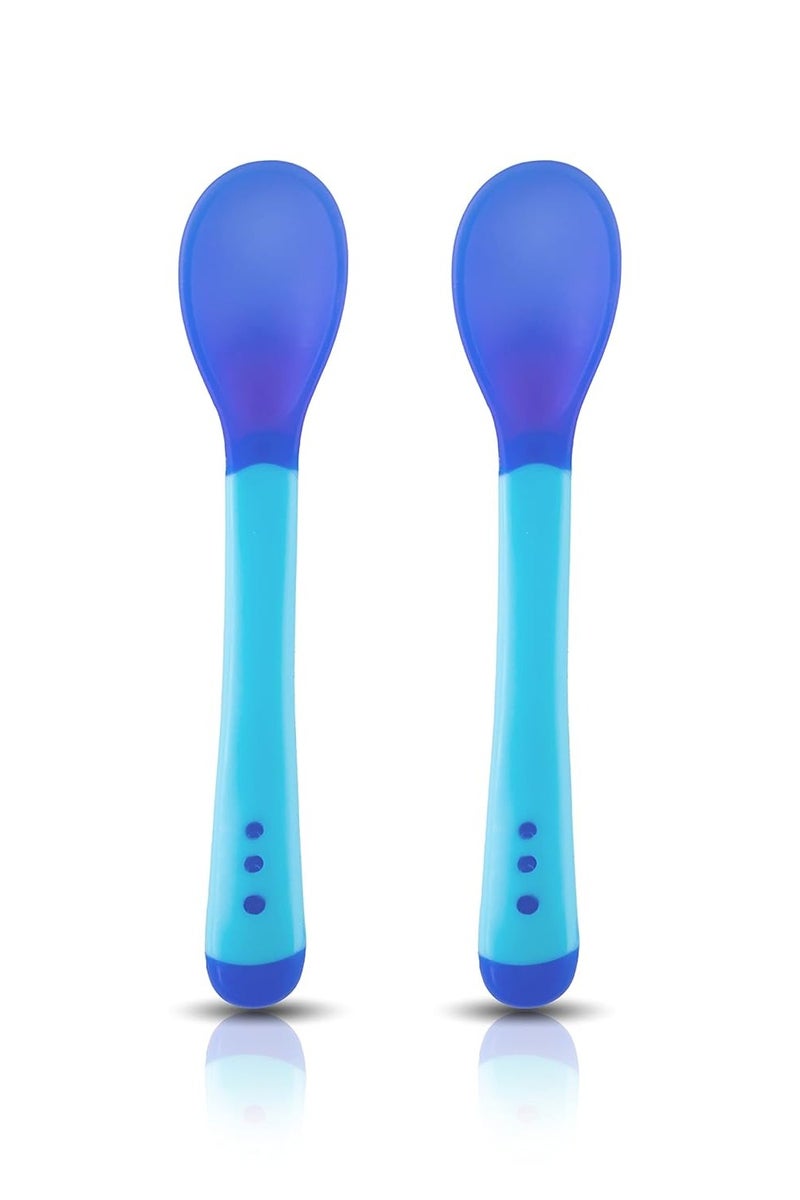 لوفلاب مجموعة ملاعق تغذية الأطفال الحساسة للحرارة من لوف لاب تايني لوف | ملعقة طعام للأطفال والرضع من البولي بروبيلين بطرف ناعم من السيليكون | متغيرة اللون | خالية من مادة BPA | معتمدة من إدارة الغذاء والدواء الأمريكية | قطعتان، أزرق، 13 سم - Image 1