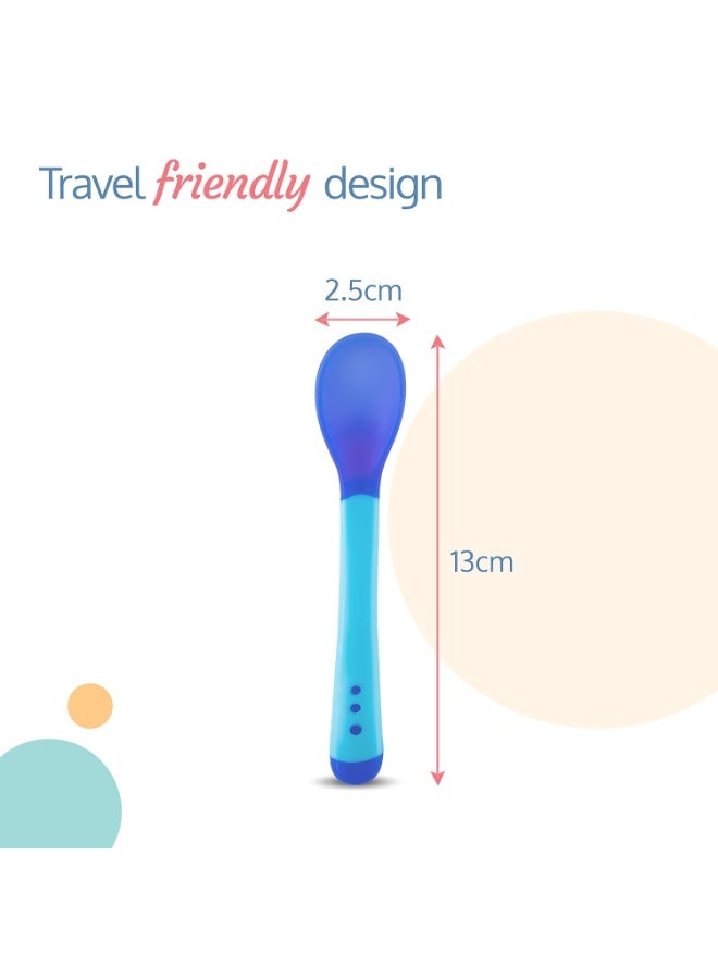لوفلاب مجموعة ملاعق تغذية الأطفال الحساسة للحرارة من لوف لاب تايني لوف | ملعقة طعام للأطفال والرضع من البولي بروبيلين بطرف ناعم من السيليكون | متغيرة اللون | خالية من مادة BPA | معتمدة من إدارة الغذاء والدواء الأمريكية | قطعتان، أزرق، 13 سم - Image 2