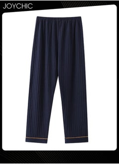 Joychic Men Spring and Autumn Pajama Bottom Double-side Pure Cotton Skin-friendly Sleep Trousers Loose and Comfortable Home Pants with Pockets Dark Blue  - Image 1
