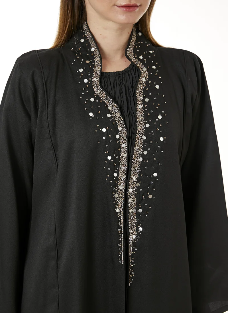 Moistreet  MOISTREET Black Indonesian Crepe Hand Embellished Abaya for Women | Best Price UAE
